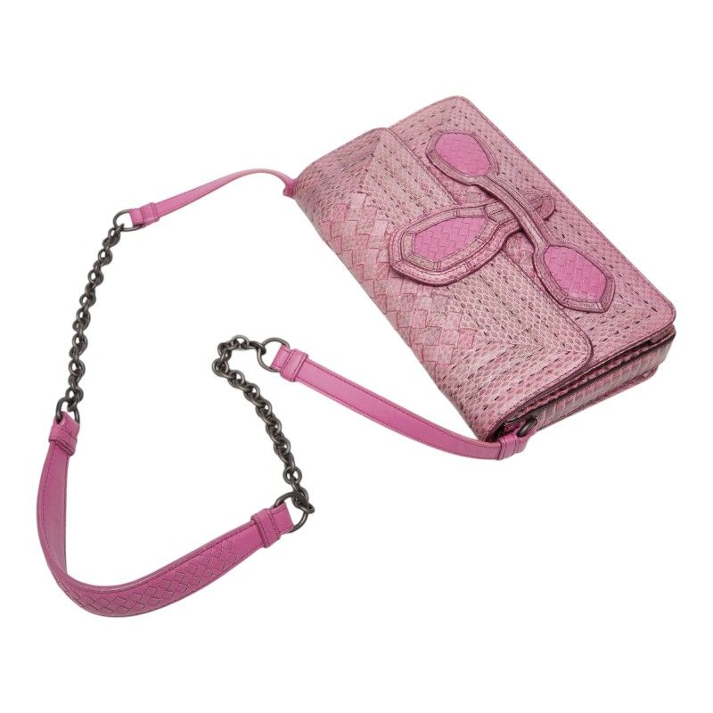 Bottega Veneta Intrecciato Rialto Chain Shoulder Bag Pink Leather — view 4