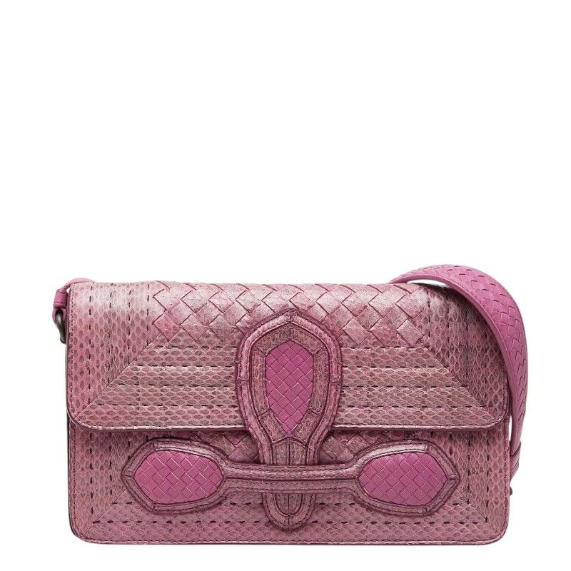 Bottega Veneta Intrecciato Rialto Chain Shoulder Bag Pink Leather