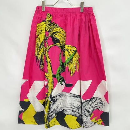 Dior Pink Cotton Animal Print Flare Long Skirt 46 — view 2