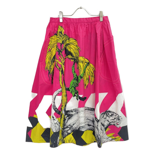 Dior Pink Cotton Animal Print Flare Long Skirt 46