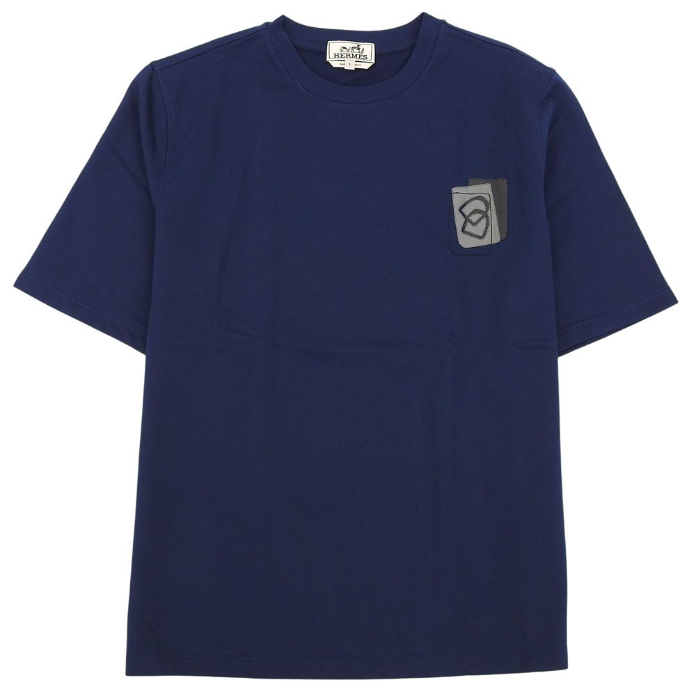 Hermes Short Sleeve Mini Leather Patch T-Shirt Top Navy
