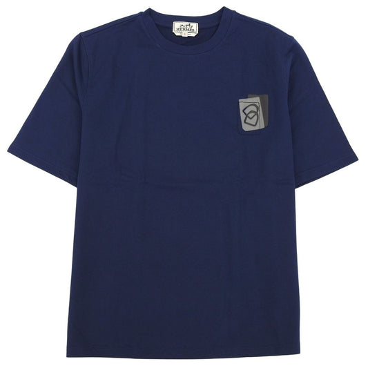 Hermes Short Sleeve Mini Leather Patch T-Shirt Top Navy