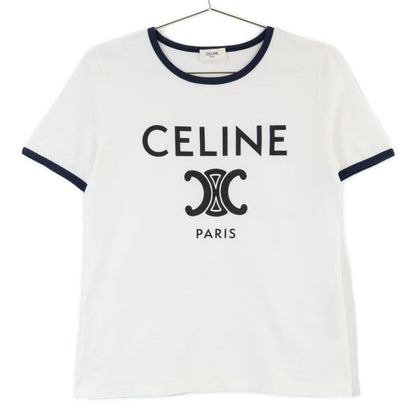 Celine Off White Black Navy Cotton Triomphe Print Paris T-Shirt XS
