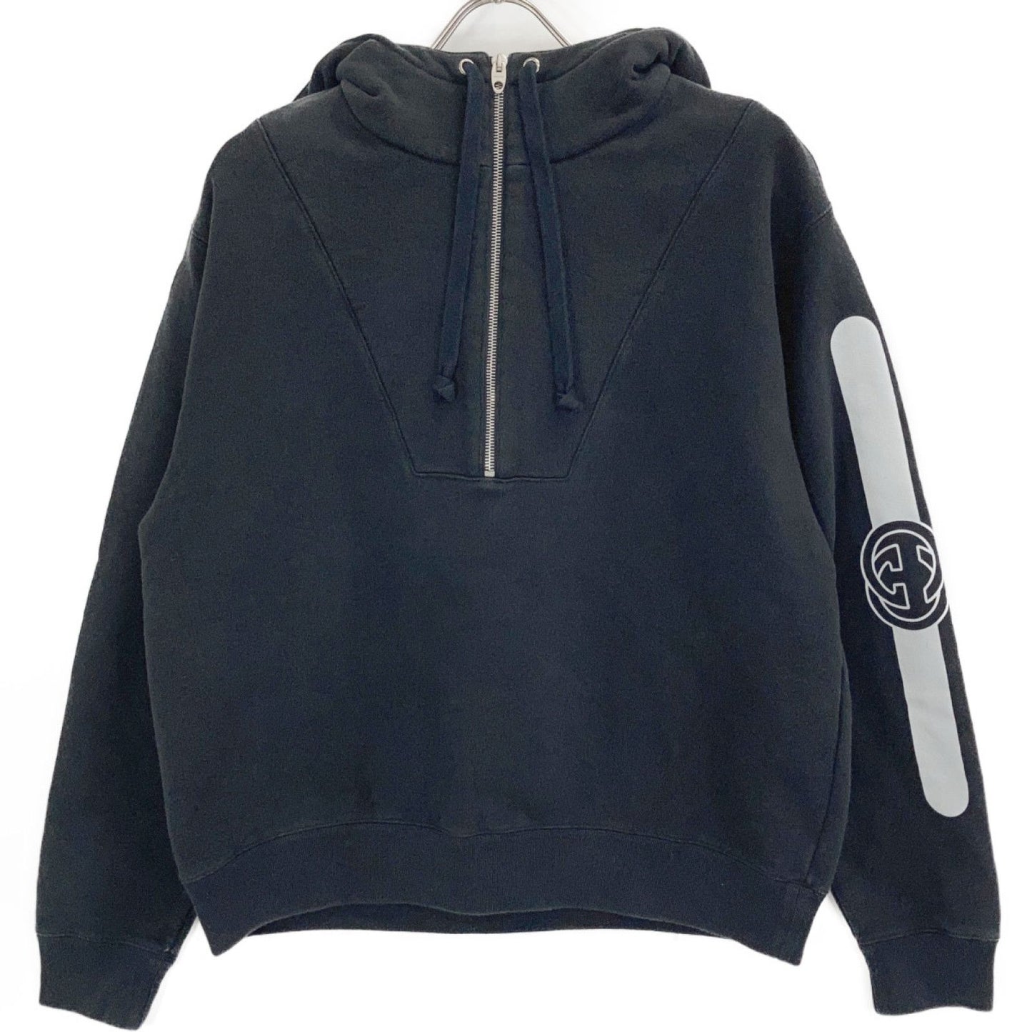 Gucci Black Logo Print Half Zip Hoodie XS