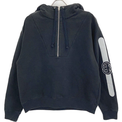 Gucci Black Logo Print Half Zip Hoodie XS
