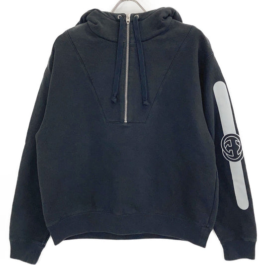 Gucci Black Logo Print Half Zip Hoodie XS