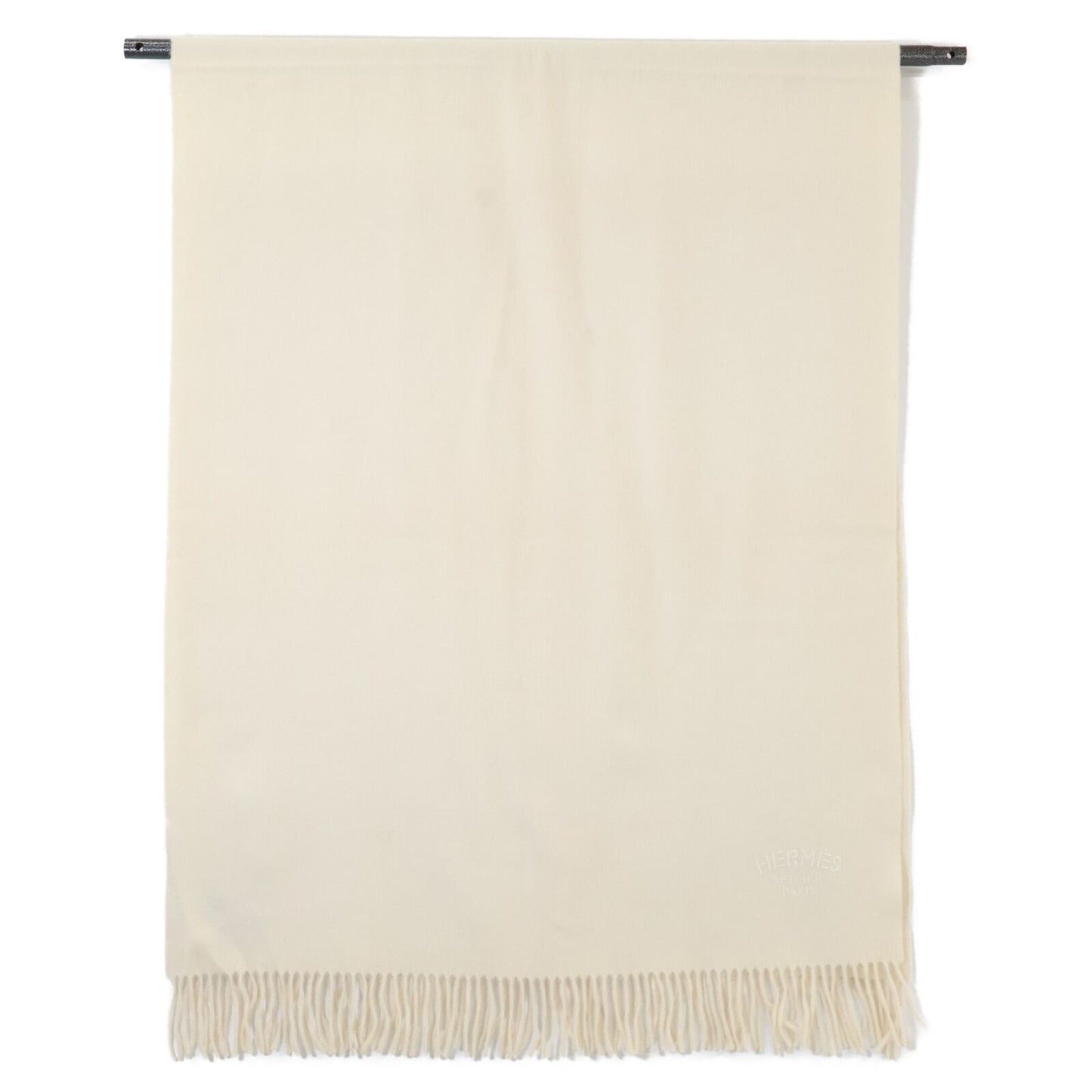 Hermes Logo Embroidery Cashmere Fringe Scarf — view 2