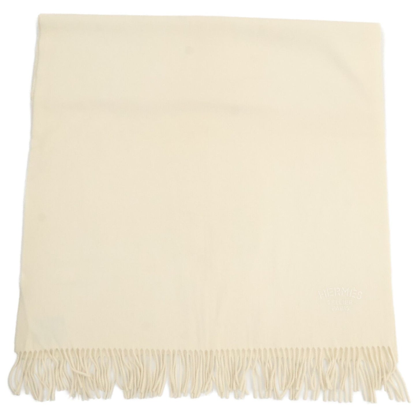 Hermes Logo Embroidery Cashmere Fringe Scarf