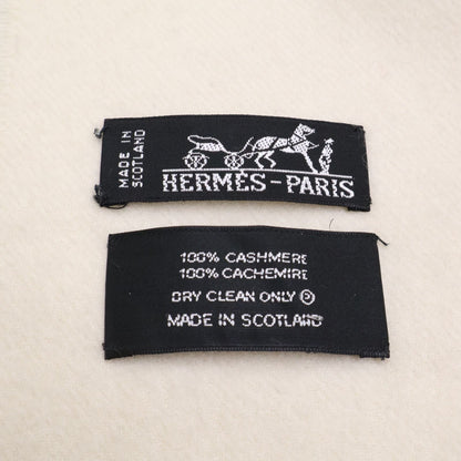 Hermes Logo Embroidery Cashmere Fringe Scarf — view 7
