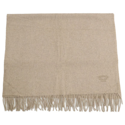 Hermes Logo Embroidery Cashmere Fringe Scarf