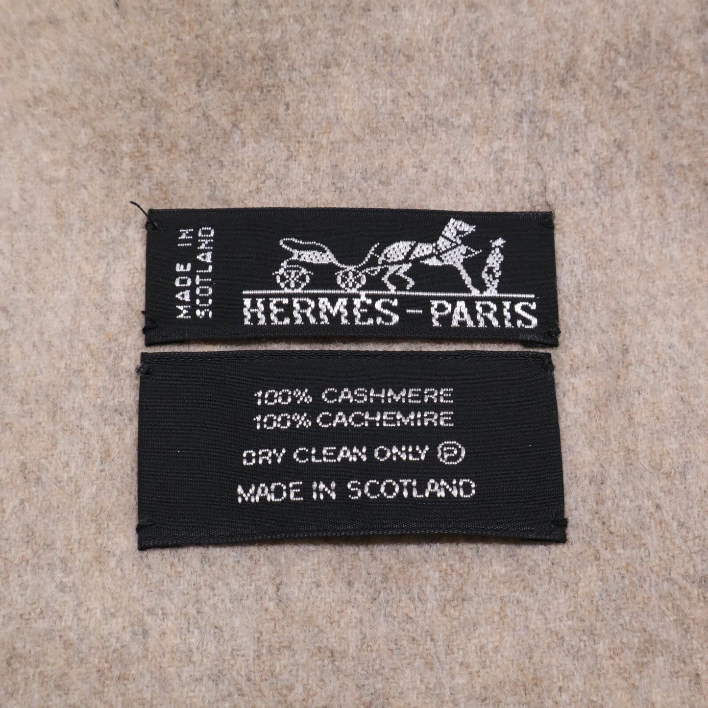 Hermes Logo Embroidery Cashmere Fringe Scarf — view 4