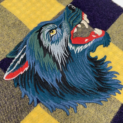 Gucci Check Wolf Embroidery Fringe Scarf — view 6