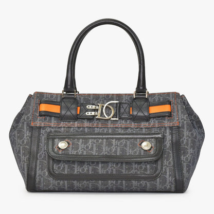Dior Flight Line Trotter Handbag Gray Orange Denim Leather