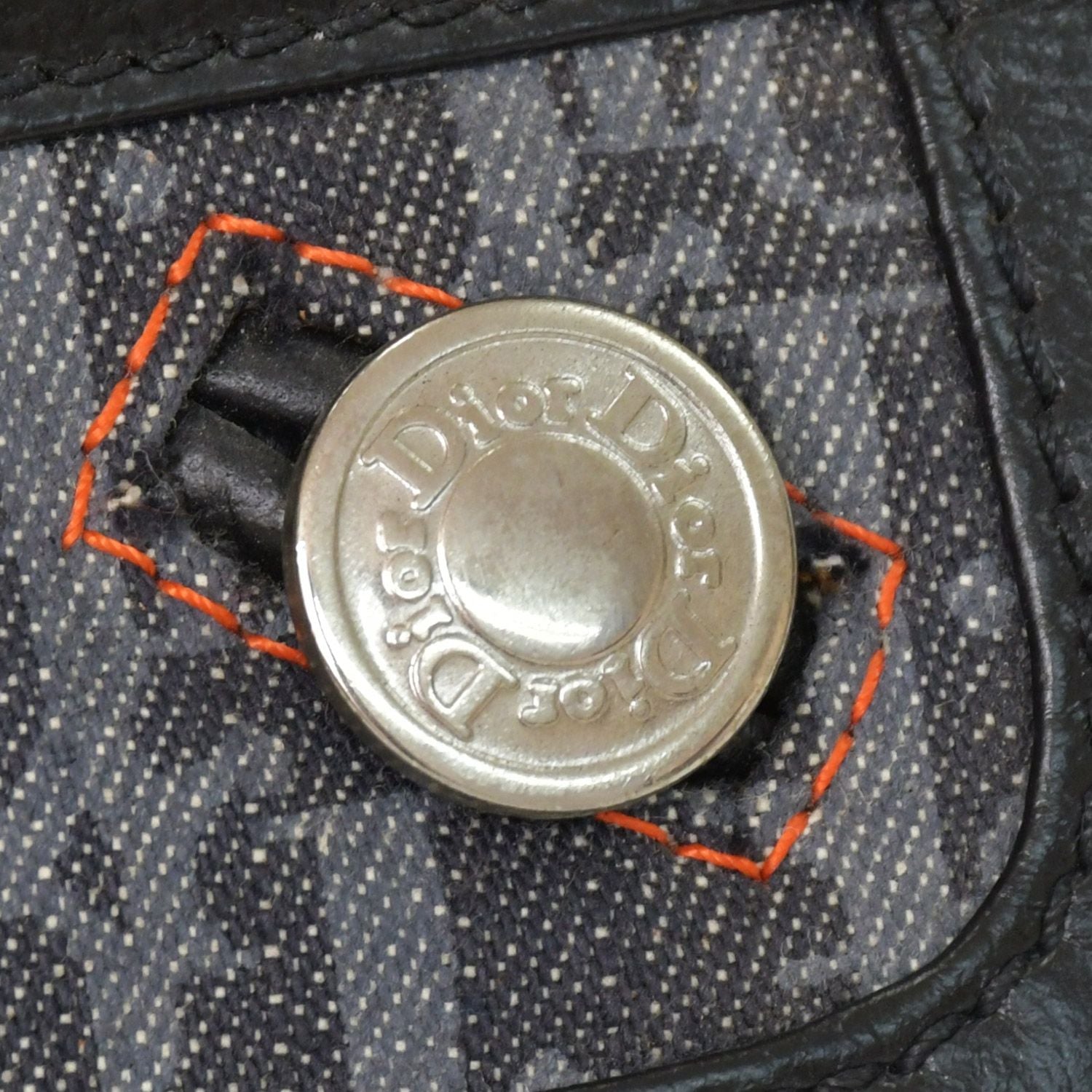Dior Flight Line Trotter Handbag Gray Orange Denim Leather — view 6