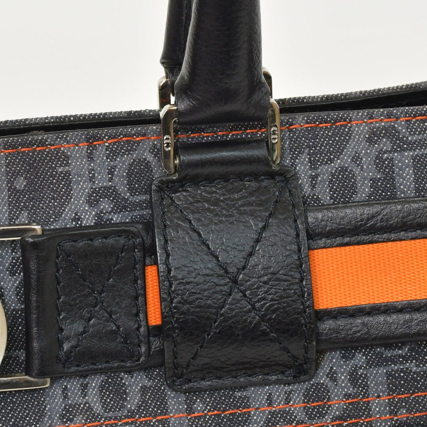 Dior Flight Line Trotter Handbag Gray Orange Denim Leather — view 7