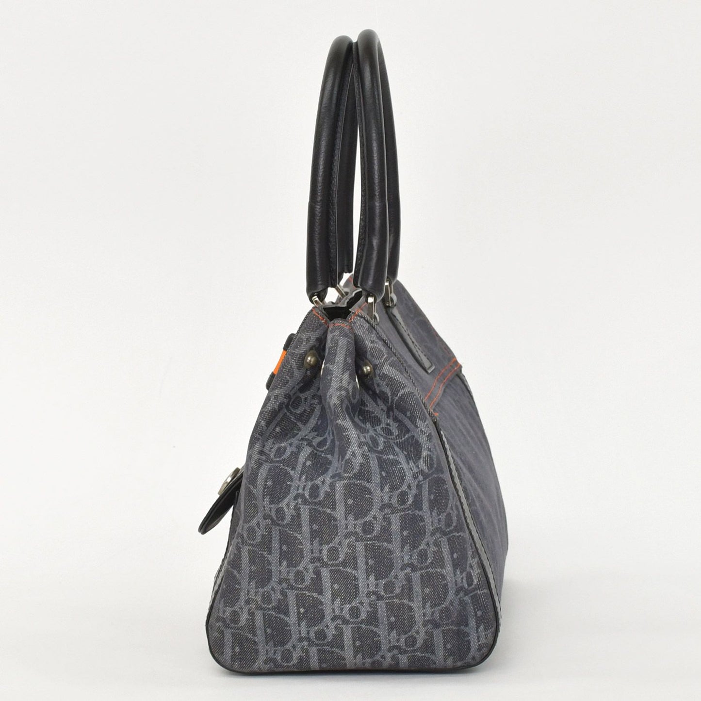 Dior Flight Line Trotter Handbag Gray Orange Denim Leather — view 2
