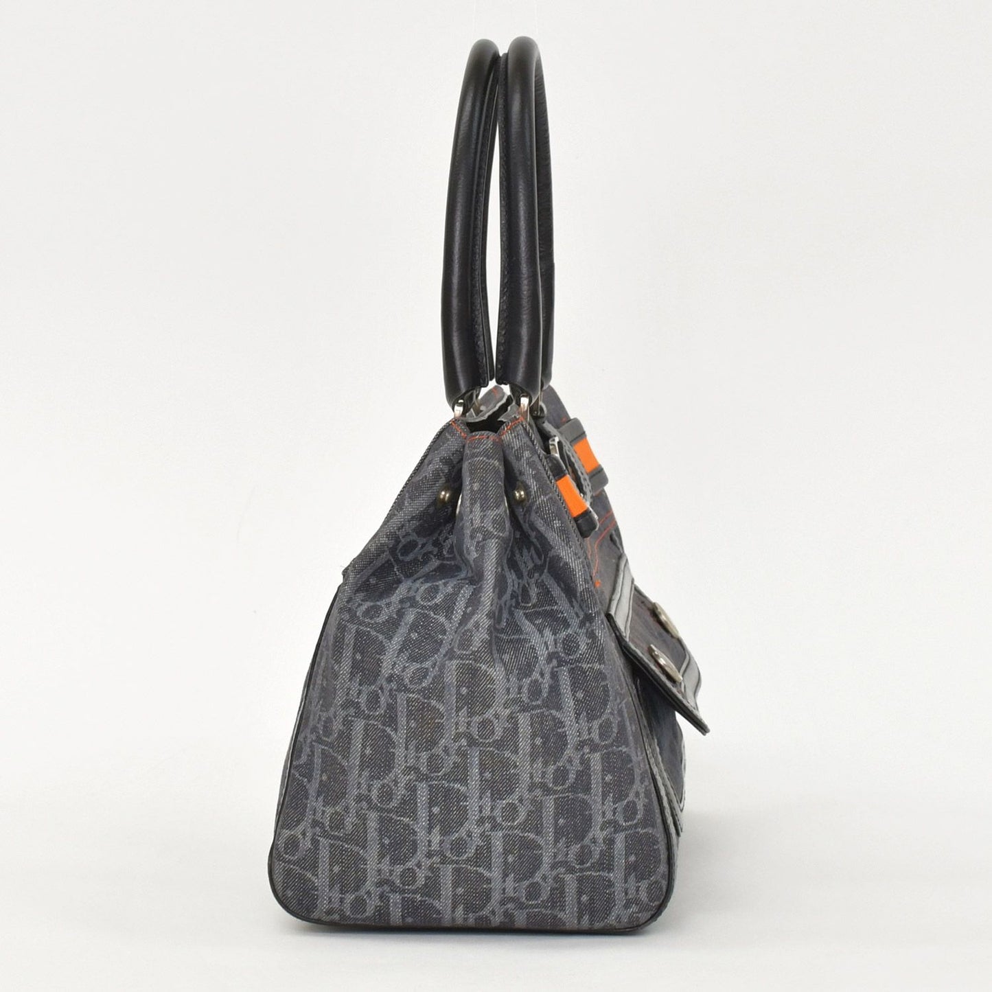 Dior Flight Line Trotter Handbag Gray Orange Denim Leather — view 4