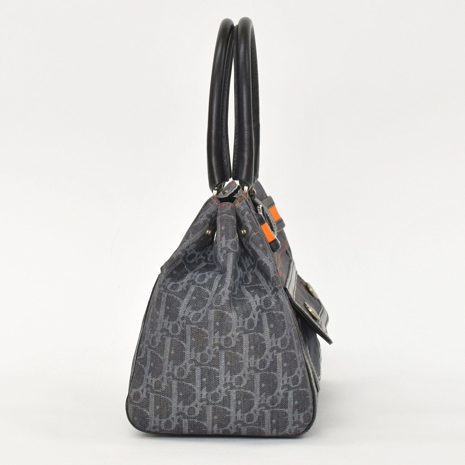 Dior Flight Line Trotter Handbag Gray Orange Denim Leather — view 4