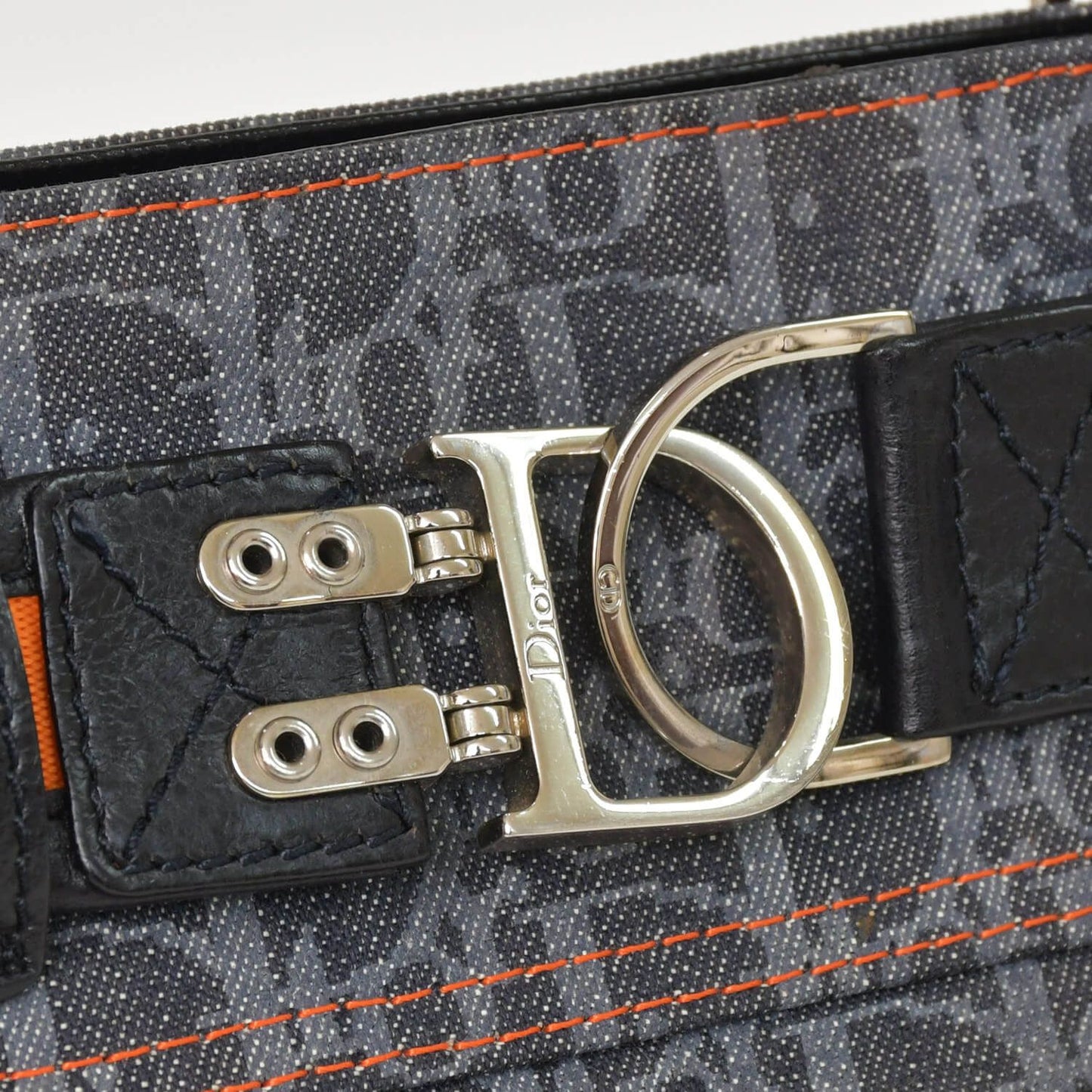 Dior Flight Line Trotter Handbag Gray Orange Denim Leather — view 5
