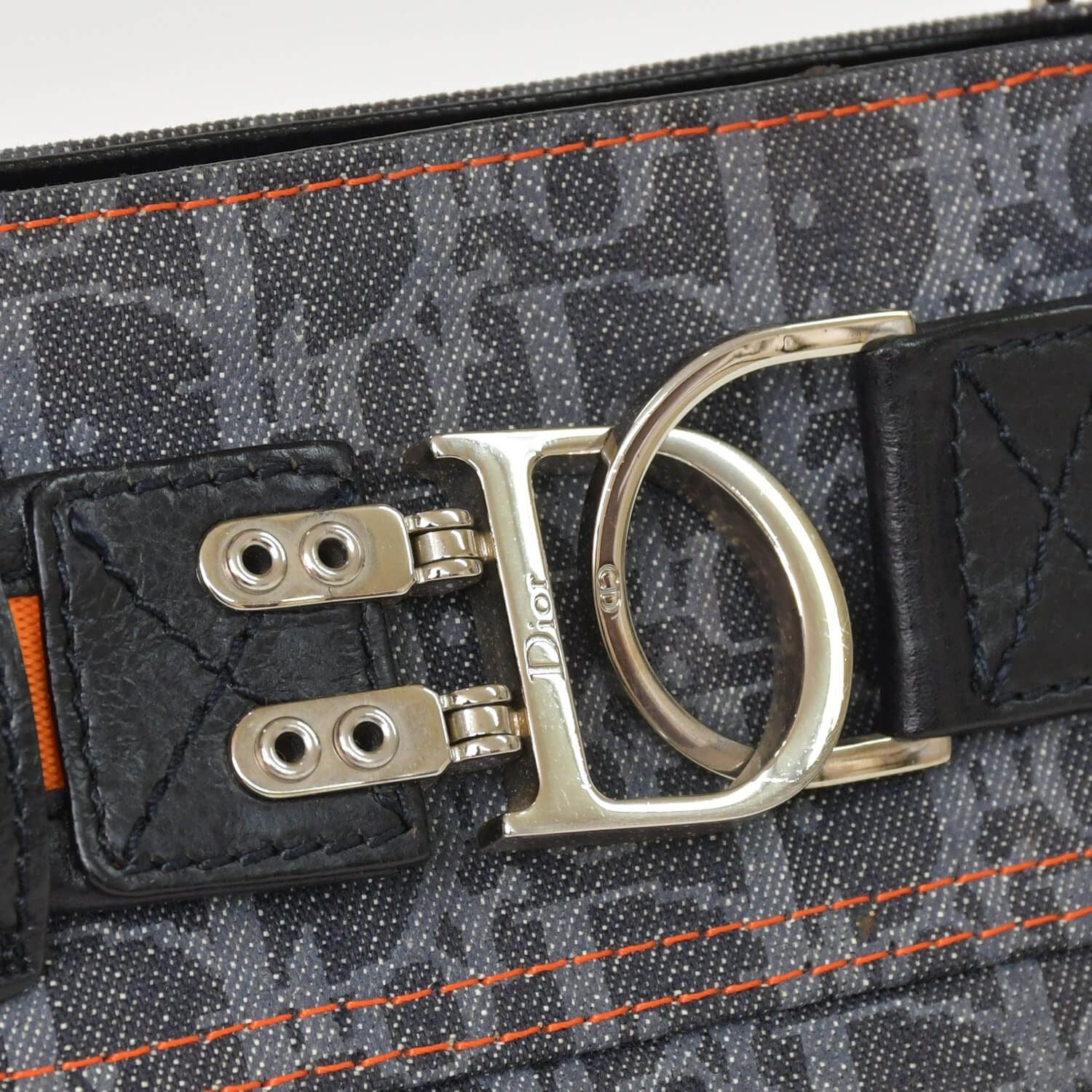 Dior Flight Line Trotter Handbag Gray Orange Denim Leather — view 5