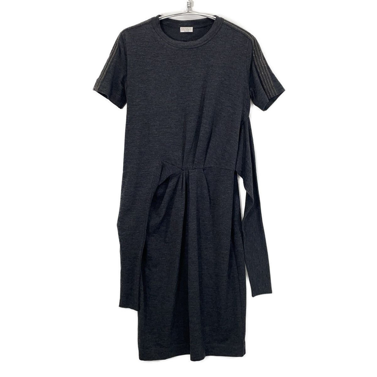 Brunello Cucinelli Charcoal Gray Wool Moniere Decoration Dress