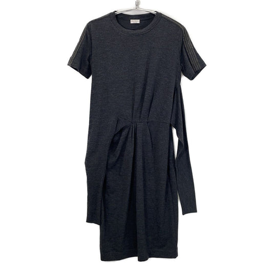 Brunello Cucinelli Charcoal Gray Wool Moniere Decoration Dress