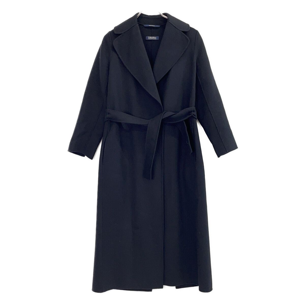Max Mara S Maxmara Black Virgin Wool Double Face Belted Long Coat 34