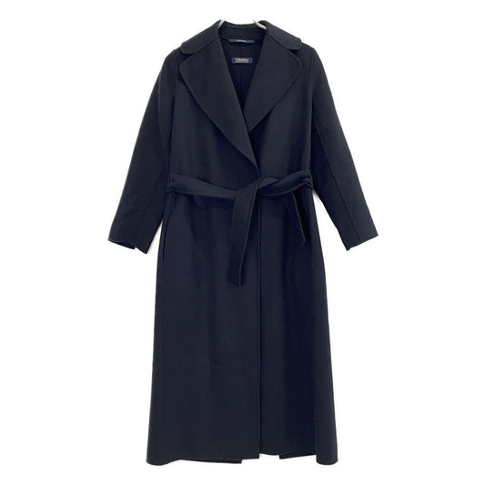 Max Mara S Maxmara Black Virgin Wool Double Face Belted Long Coat 34