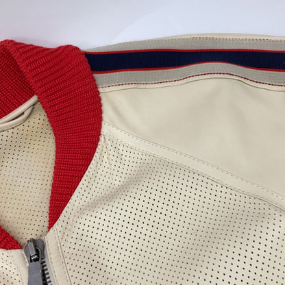 Gucci Beige Lambskin Back Logo Perforated Leather Jacket Bomber 44 — view 9