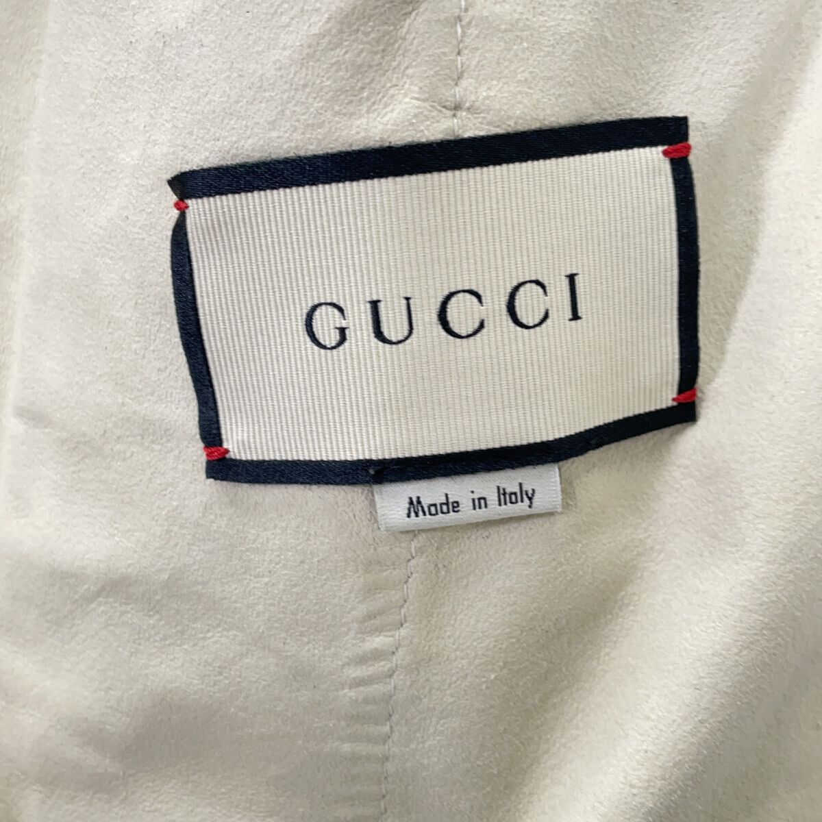 Gucci Beige Lambskin Back Logo Perforated Leather Jacket Bomber 44 — view 4