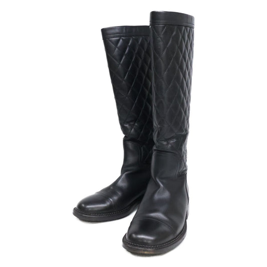 Chanel Black Quilted Leather Long Boots