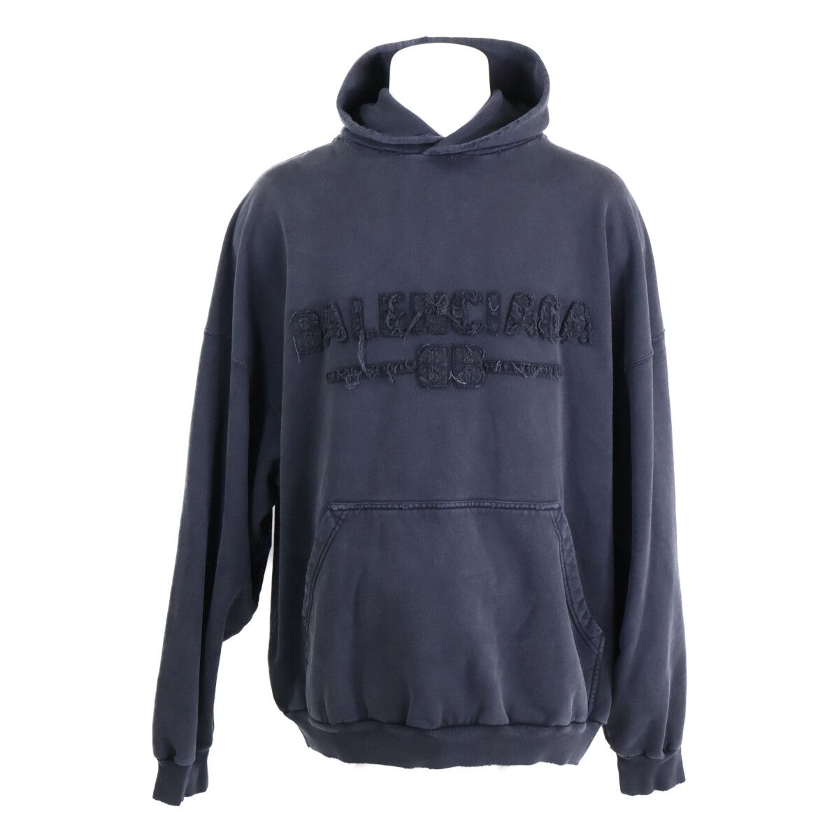Balenciaga Tsva Front Logo Distressed Pullover Hoodie XS