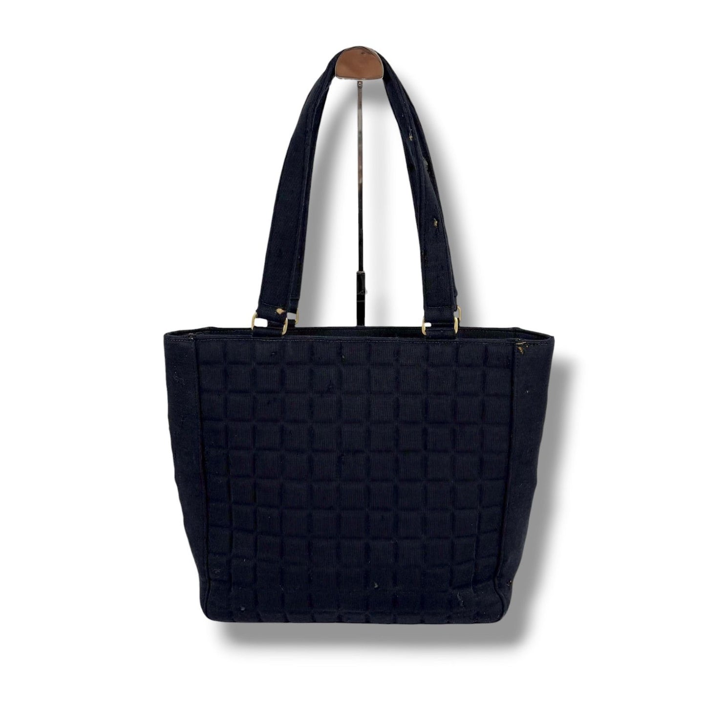 Chanel Choco Bar CC Logo Mini Tote Cotton Canvas Black Shoulder — view 3