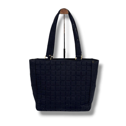 Chanel Choco Bar CC Logo Mini Tote Cotton Canvas Black Shoulder — view 3