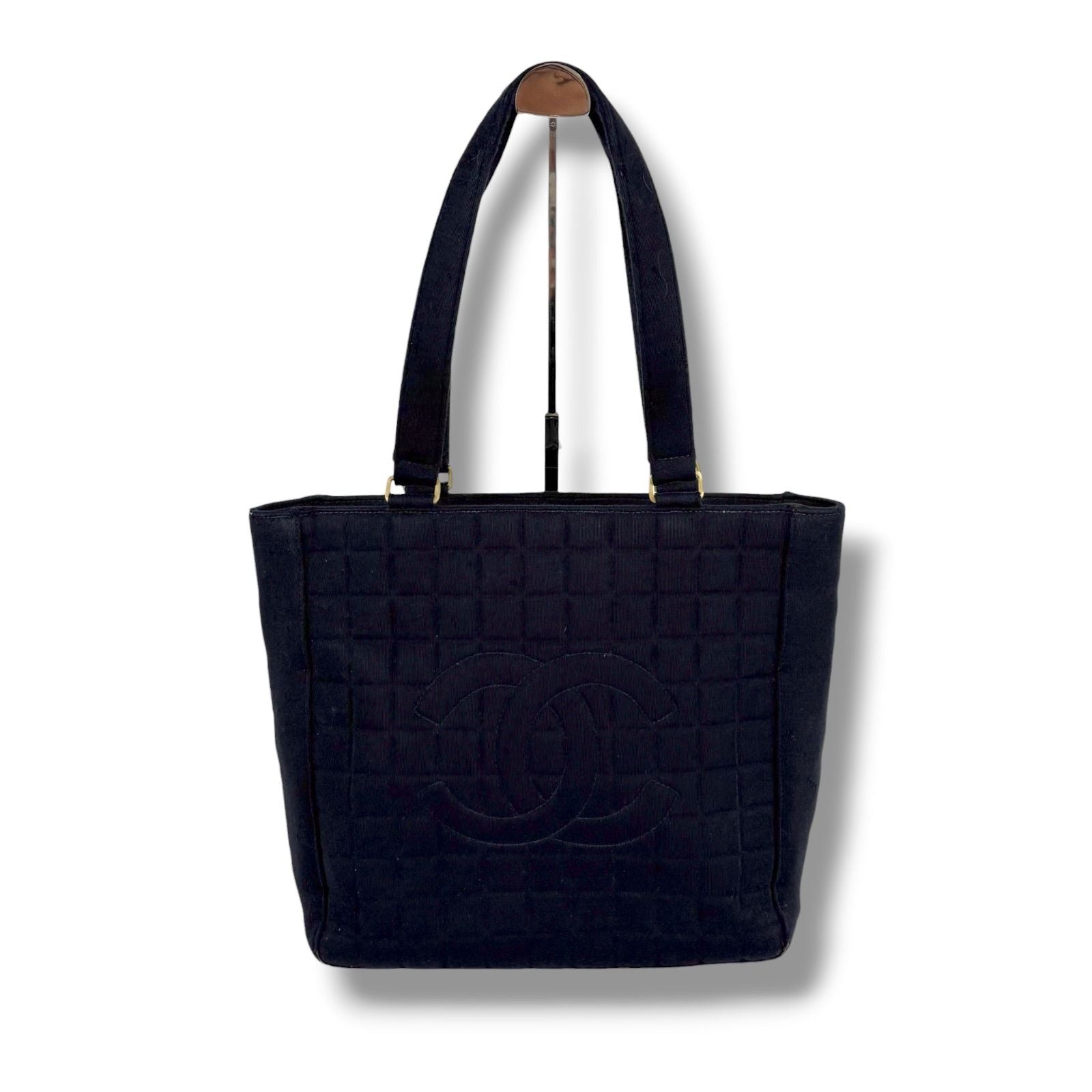 Chanel Choco Bar CC Logo Mini Tote Cotton Canvas Black Shoulder — view 2