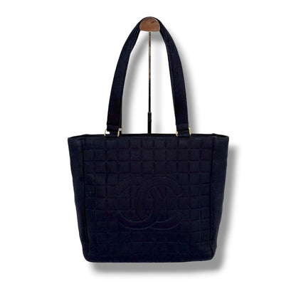 Chanel Choco Bar CC Logo Mini Tote Cotton Canvas Black Shoulder — view 2
