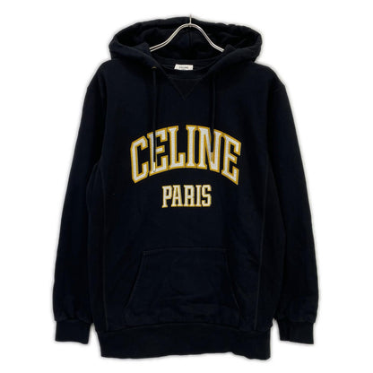 Celine Black Yellow Cotton Front Logo Oversize Pullover Hoodie Sweatshirt XS