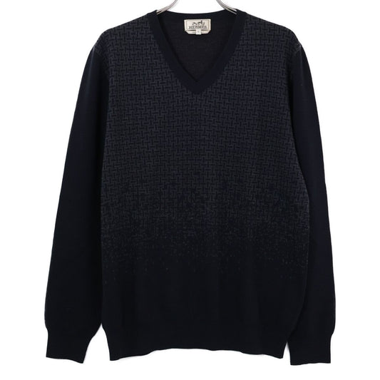 Hermes Gradient All Over Pattern V-neck Knit Sweater XL
