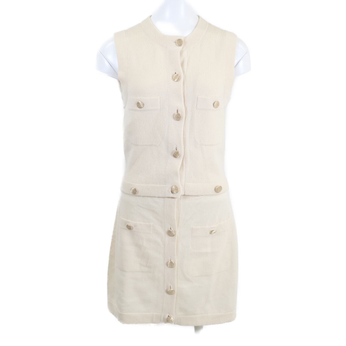 Chanel CC Logo Button Cashmere Sleeveless 34 Shirt