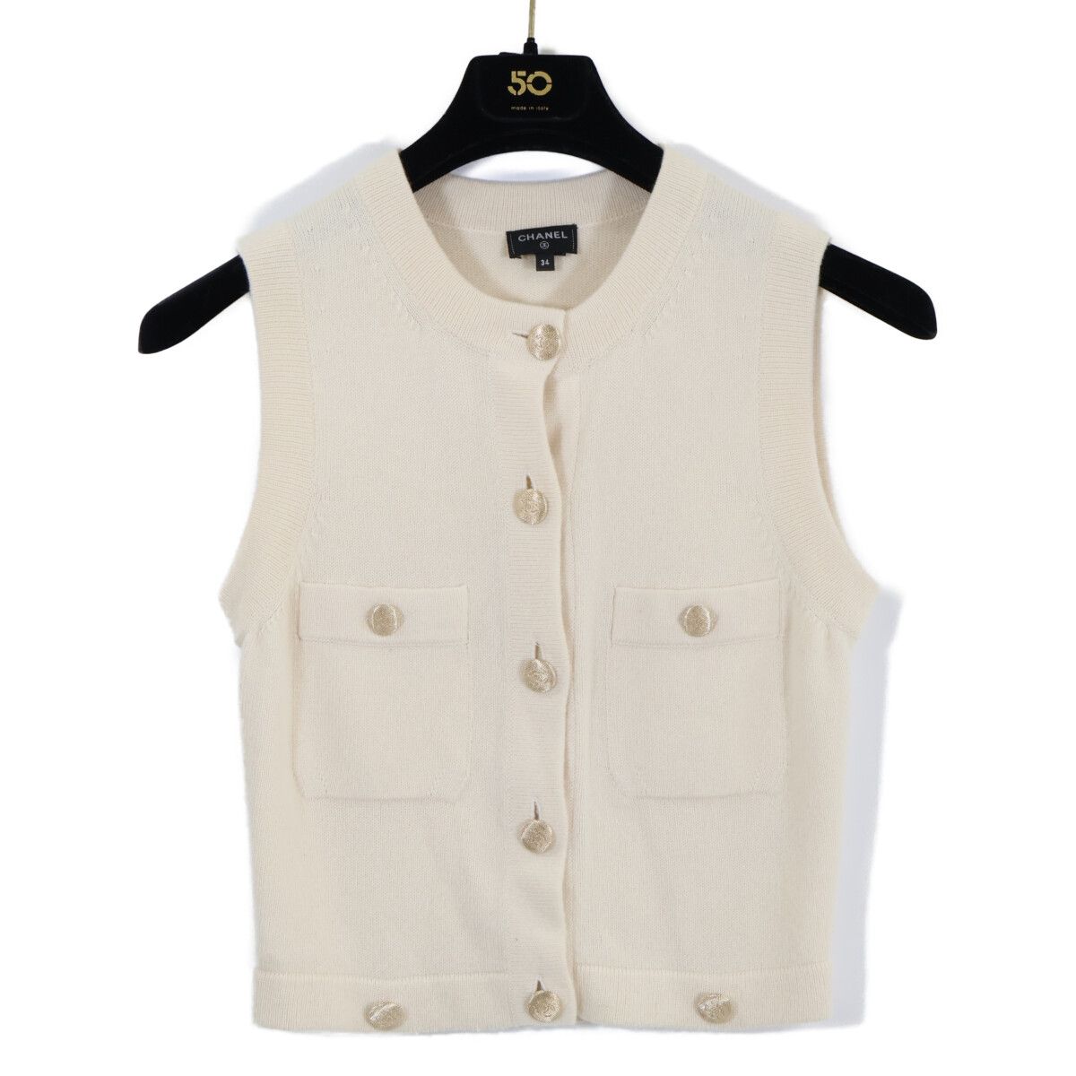 Chanel CC Logo Button Cashmere Sleeveless 34 Shirt — view 3