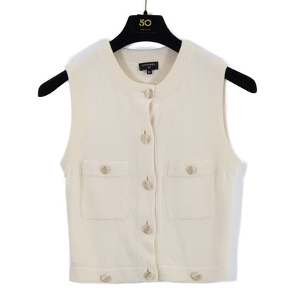Chanel CC Logo Button Cashmere Sleeveless 34 Shirt — view 3