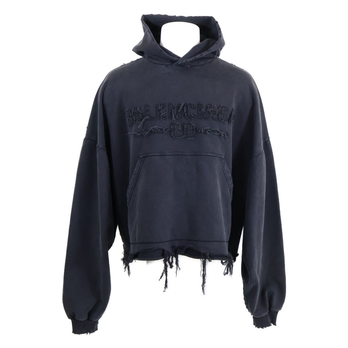 Balenciaga Similarly Front Logo Flared Destroy Processing Pullover Cropped