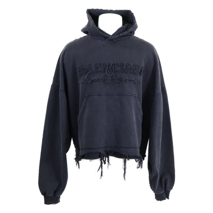 Balenciaga Similarly Front Logo Flared Destroy Processing Pullover Cropped