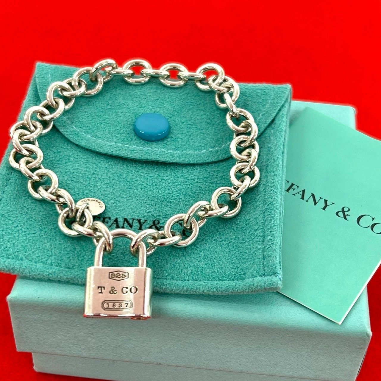 Tiffany & Co Box Vintage Cadena Lock Bracelet 925 Sterling Silver Bangle