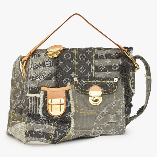 Louis Vuitton Monogram Denim Patchwork Posty Messenger Bag Gray