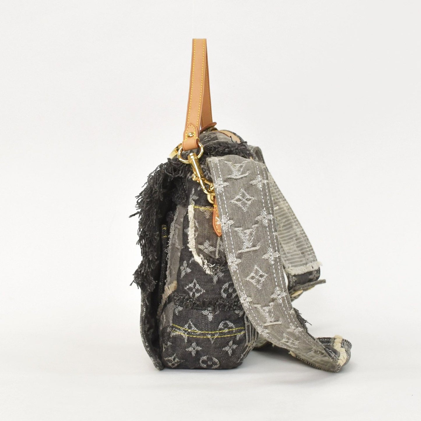 Louis Vuitton Monogram Denim Patchwork Posty Messenger Bag Gray — view 2