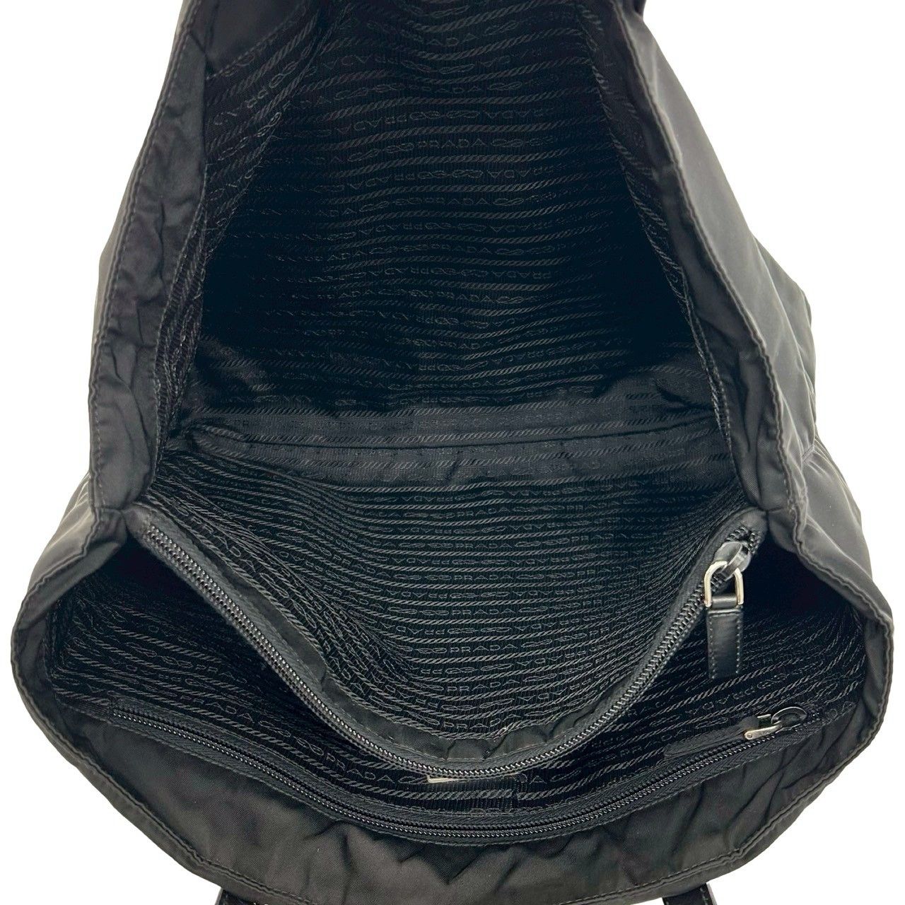 Prada Triangle Logo Tessuto Nylon Leather Tote Business Black — view 9