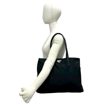 Prada Triangle Logo Tessuto Nylon Leather Tote Business Black — view 2