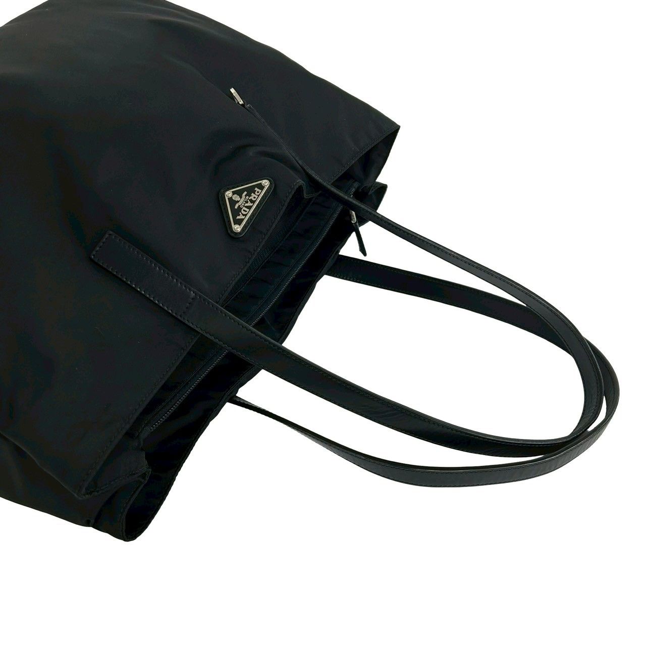 Prada Triangle Logo Tessuto Nylon Leather Tote Business Black — view 4