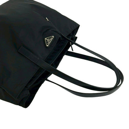 Prada Triangle Logo Tessuto Nylon Leather Tote Business Black — view 4